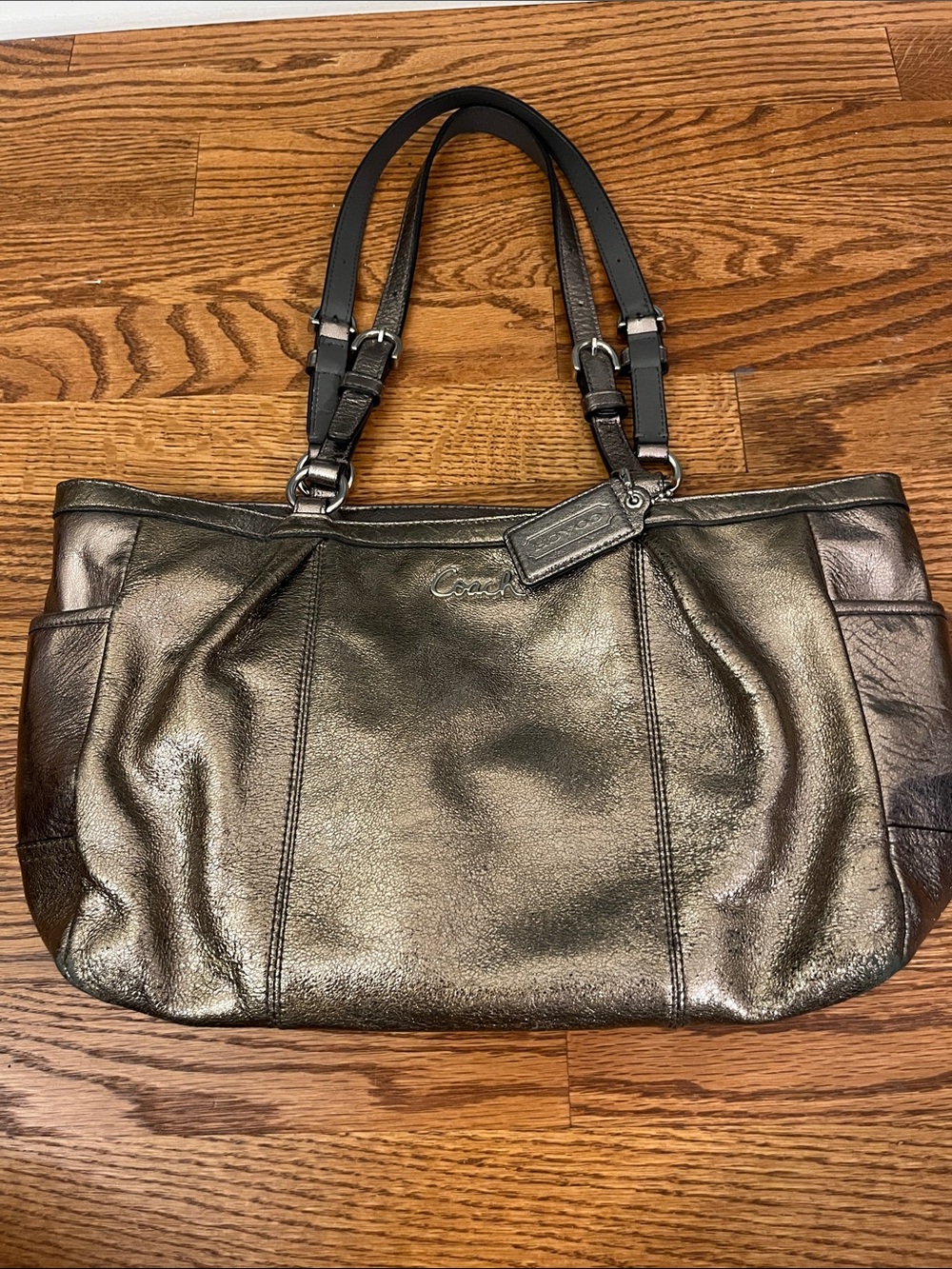 Coach Gallery F17721 Metallic Leather Medium East West Tote Shoulder Bag COA